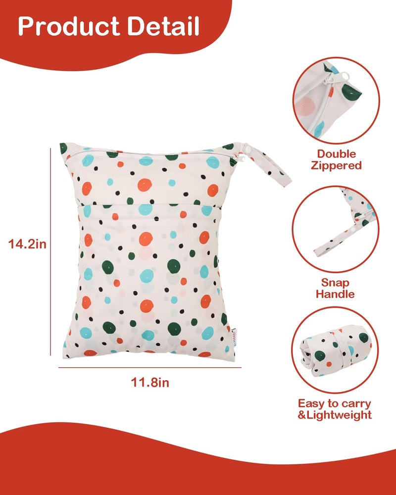 ALVABABY 3pcs Cloth Diaper Wet Dry Bags Waterproof Reusable with Two Zippered Pockets Travel Beach Pool Daycare Soiled Baby Items Yoga Gym Bag for Swimsuits or Wet Clothes 3L-ZM34 - Image 3